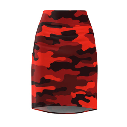 Camo Mini Skirt | Pencil Cut | Scarlet Red & Black Pattern