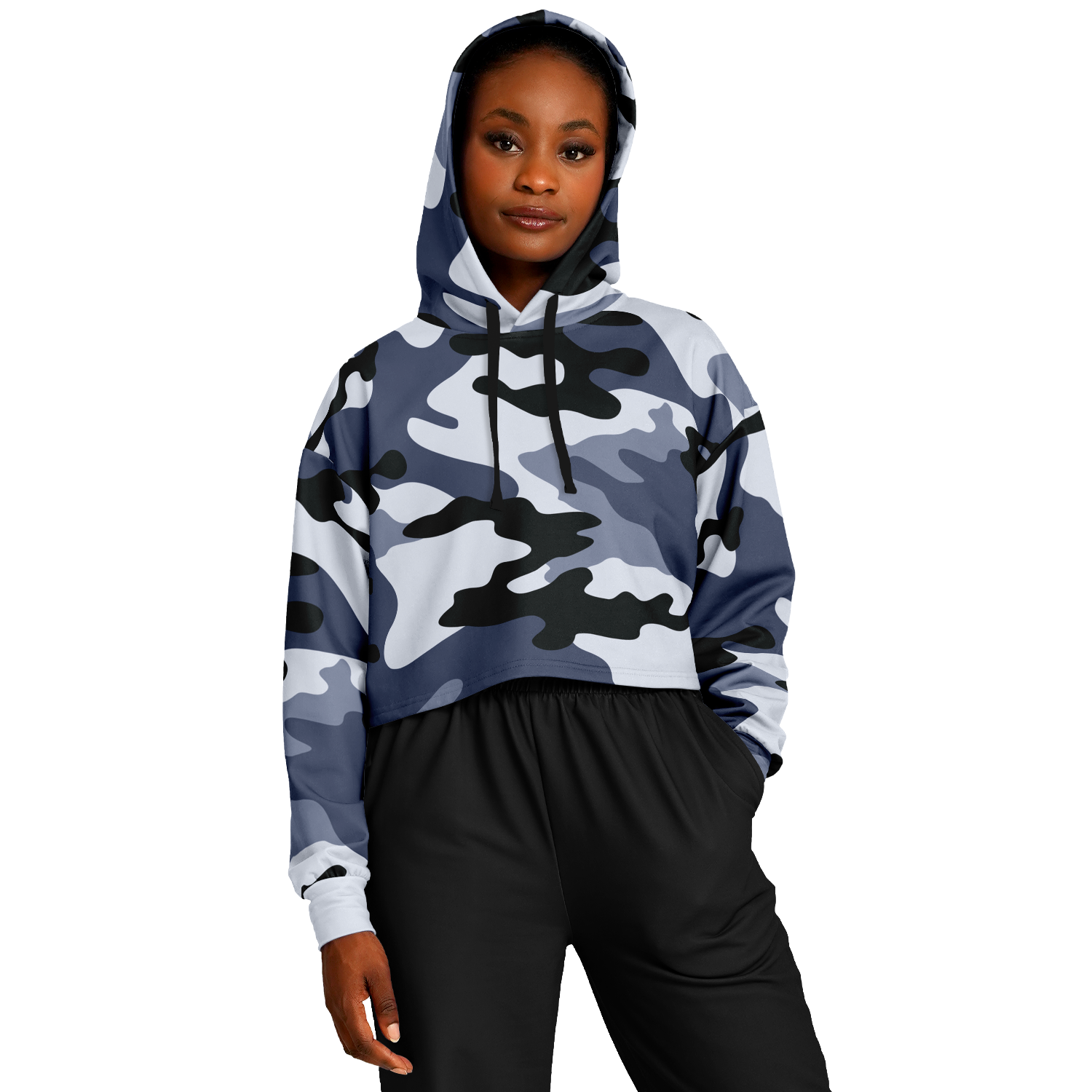 Cropped Hoodie For Women | Light Blue Camouflage