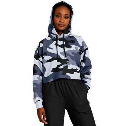 Cropped Hoodie For Women | Light Blue Camouflage