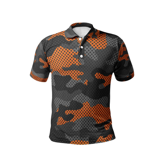 Camo Golf Shirt | Orange & Blue Pixel Camouflage