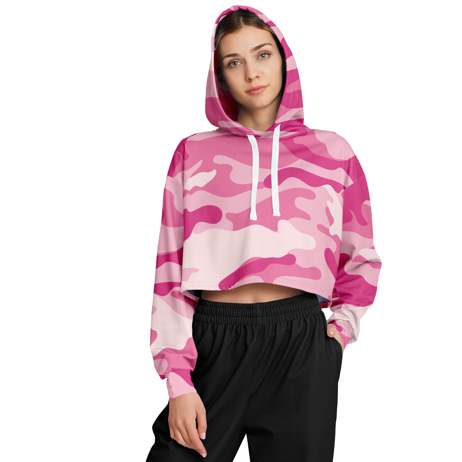 Cropped Hoodie For Women | Lavender Pink Camouflage