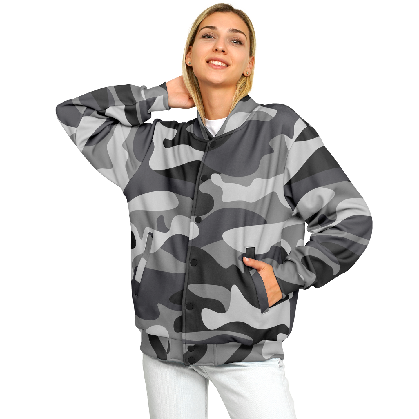 Shade Of Grey Baseball Jacket | Camouflage Print