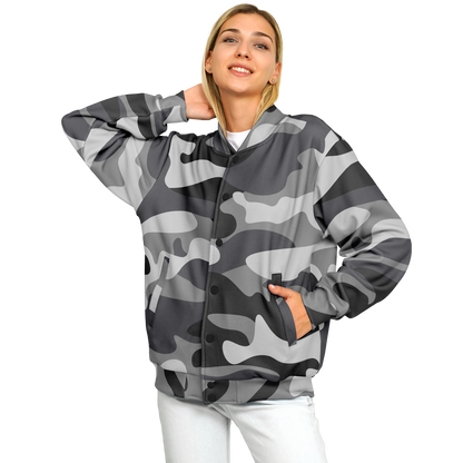 Shade Of Grey Baseball Jacket | Camouflage Print