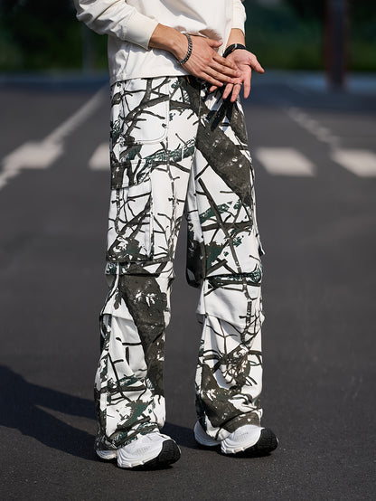 Men's Camouflage Print Denim Cargo Pants | Loose Fit