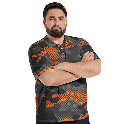 Camo Golf Shirt | Orange & Blue Pixel Camouflage