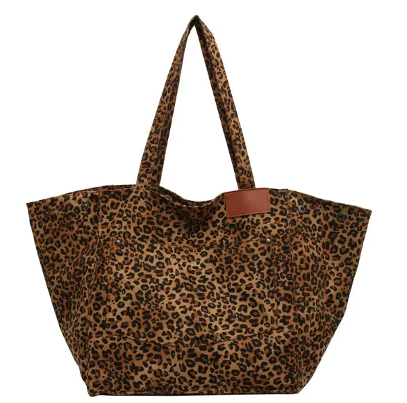 Leopard Print Canvas Tote Bag | Classic Brown