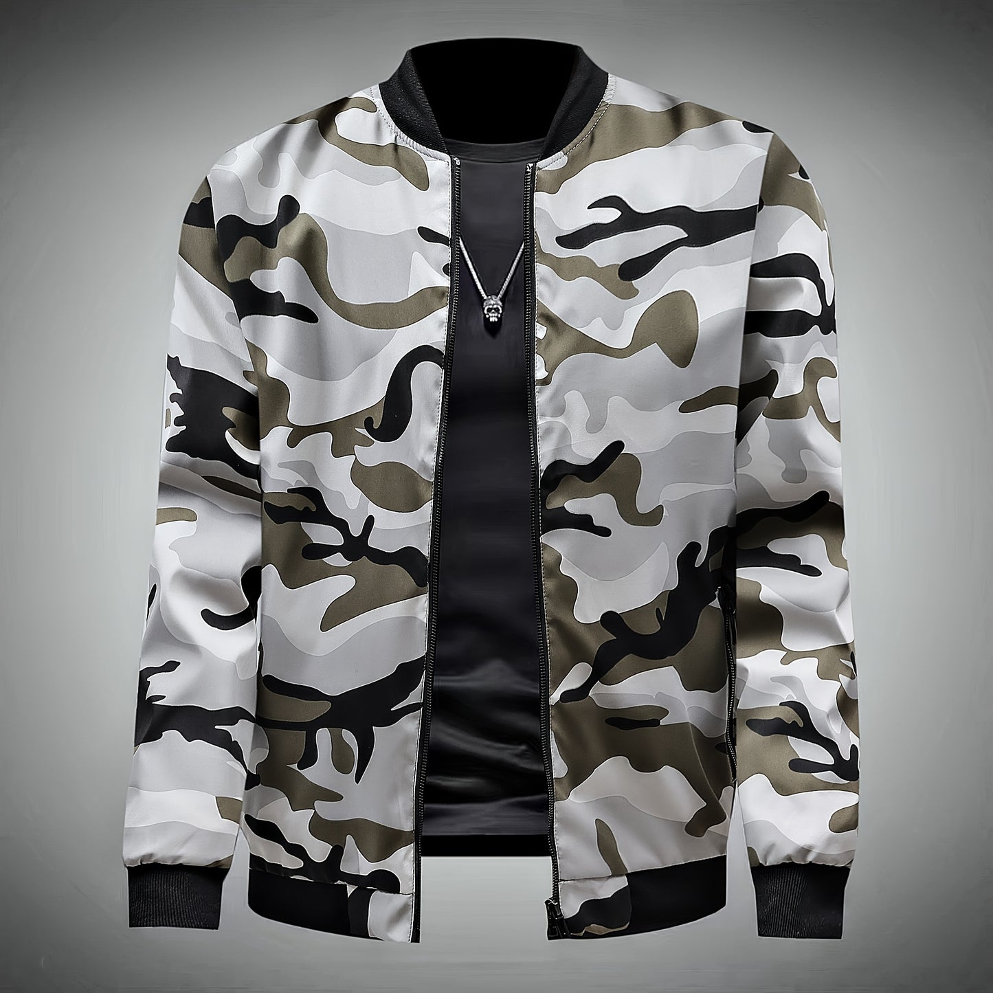 Camo Print Bomber Jacket for Men, Regular Fit, Zipper Closure