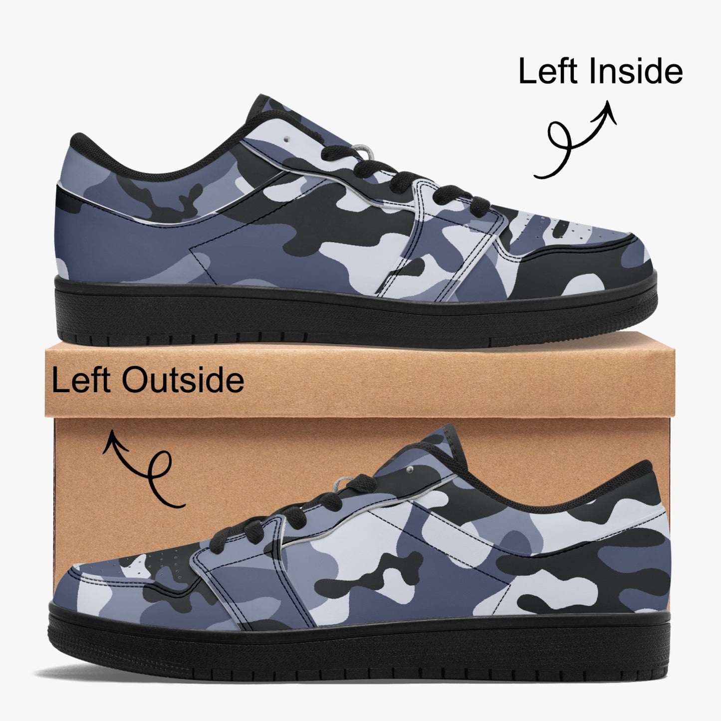 Camo Sneakers | Light Blue Low-Top Leather Camouflage Shoes