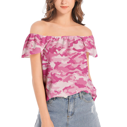 Off The Shoulder Camo Top | Lavender PInk Camouflage