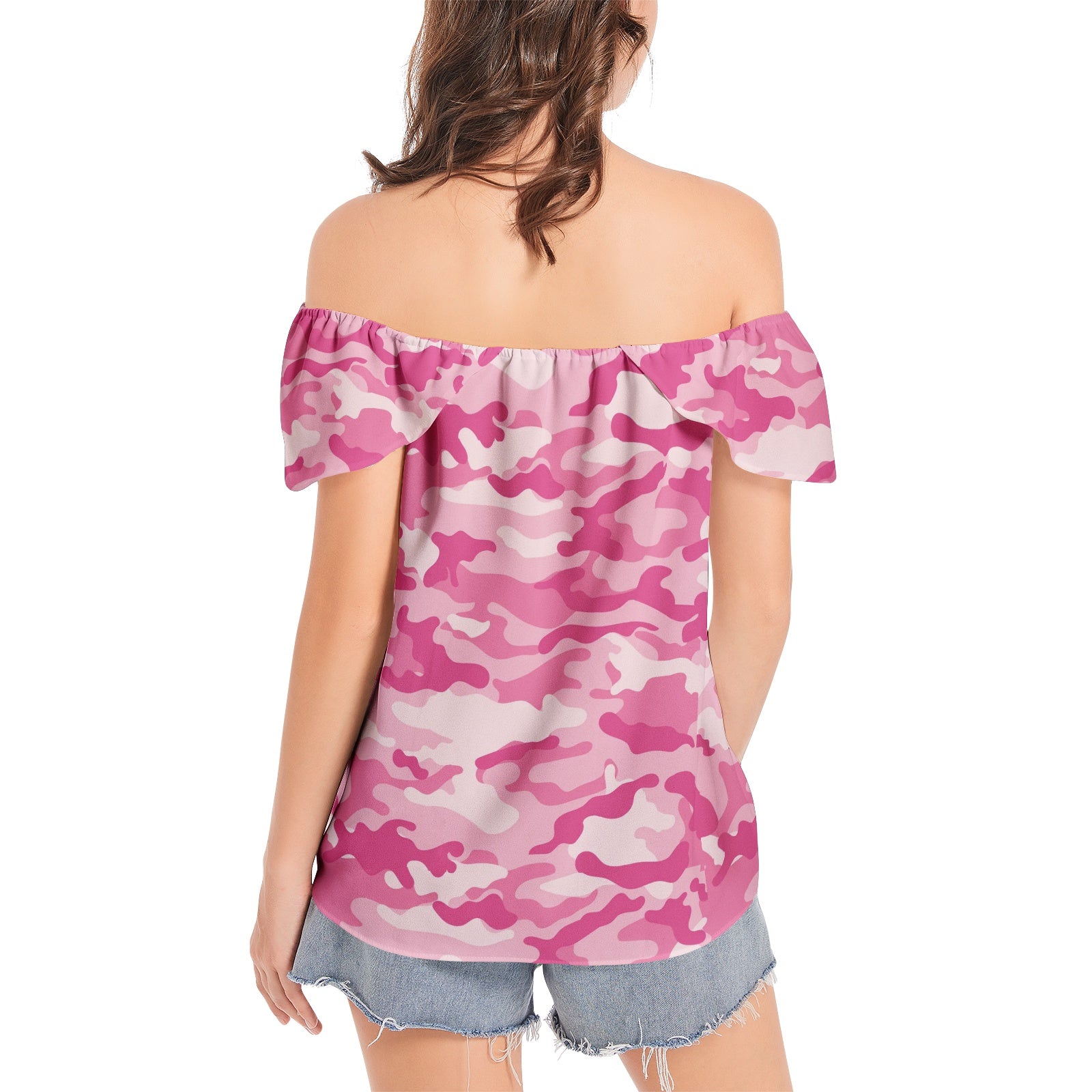 Off The Shoulder Camo Top | Lavender PInk Camouflage