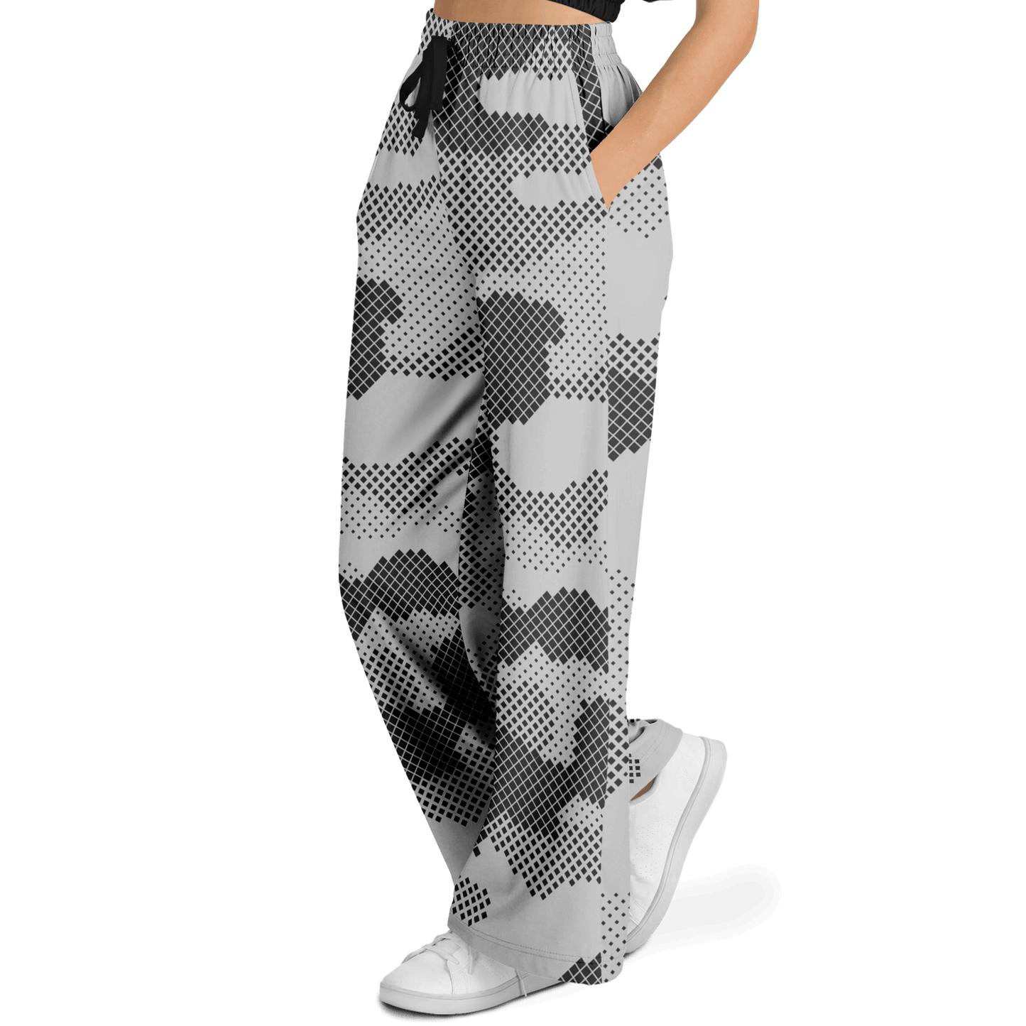 Camo Wide Leg Pants | Black & White Digital Dotted