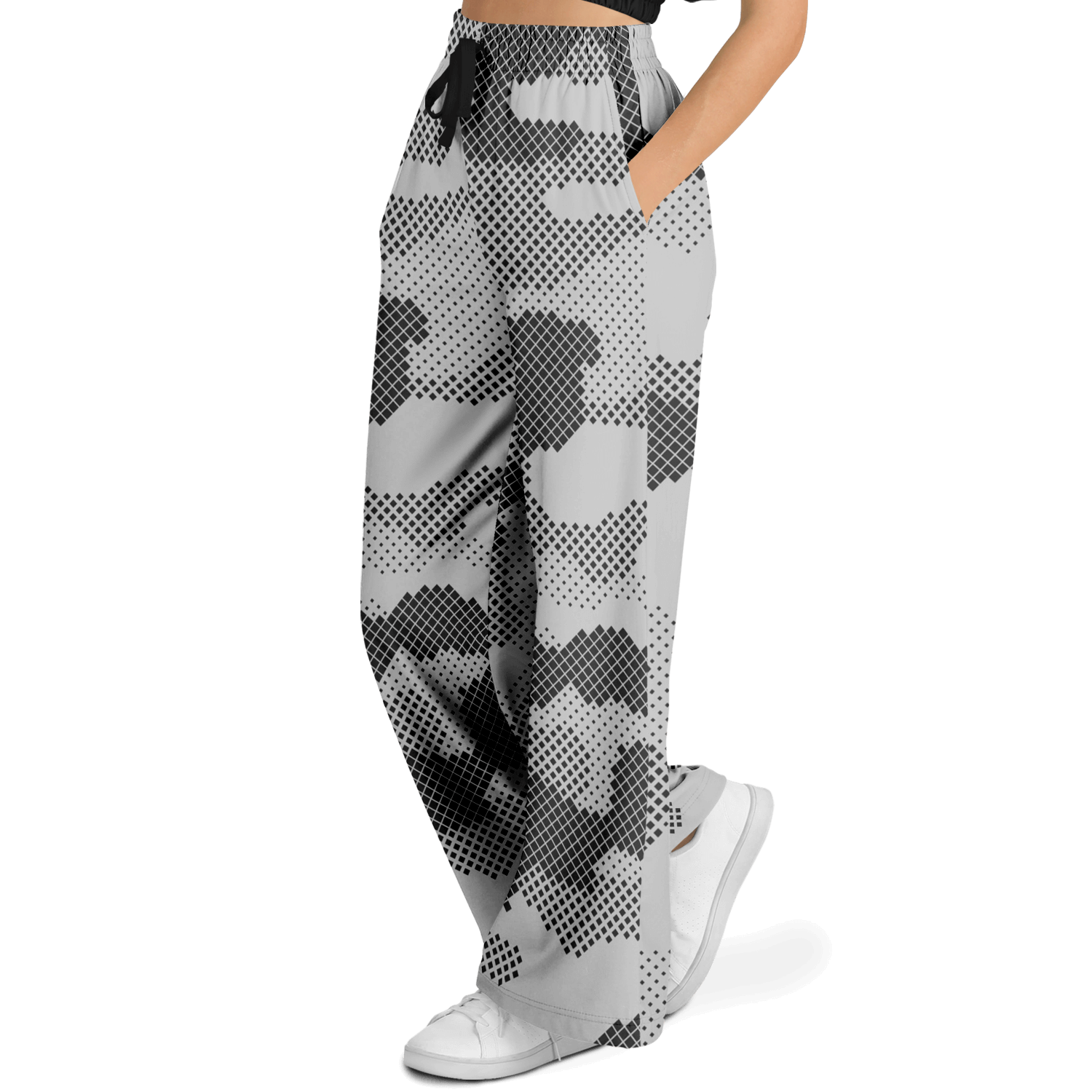 Camo Wide Leg Pants | Black & White Digital Dotted