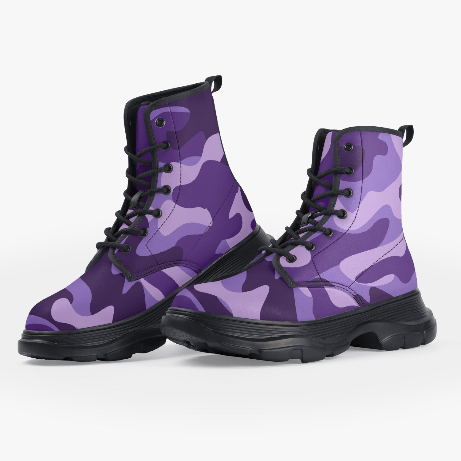 Chunky Boots | Leather in Purple, Blue, & Mauve Camouflage