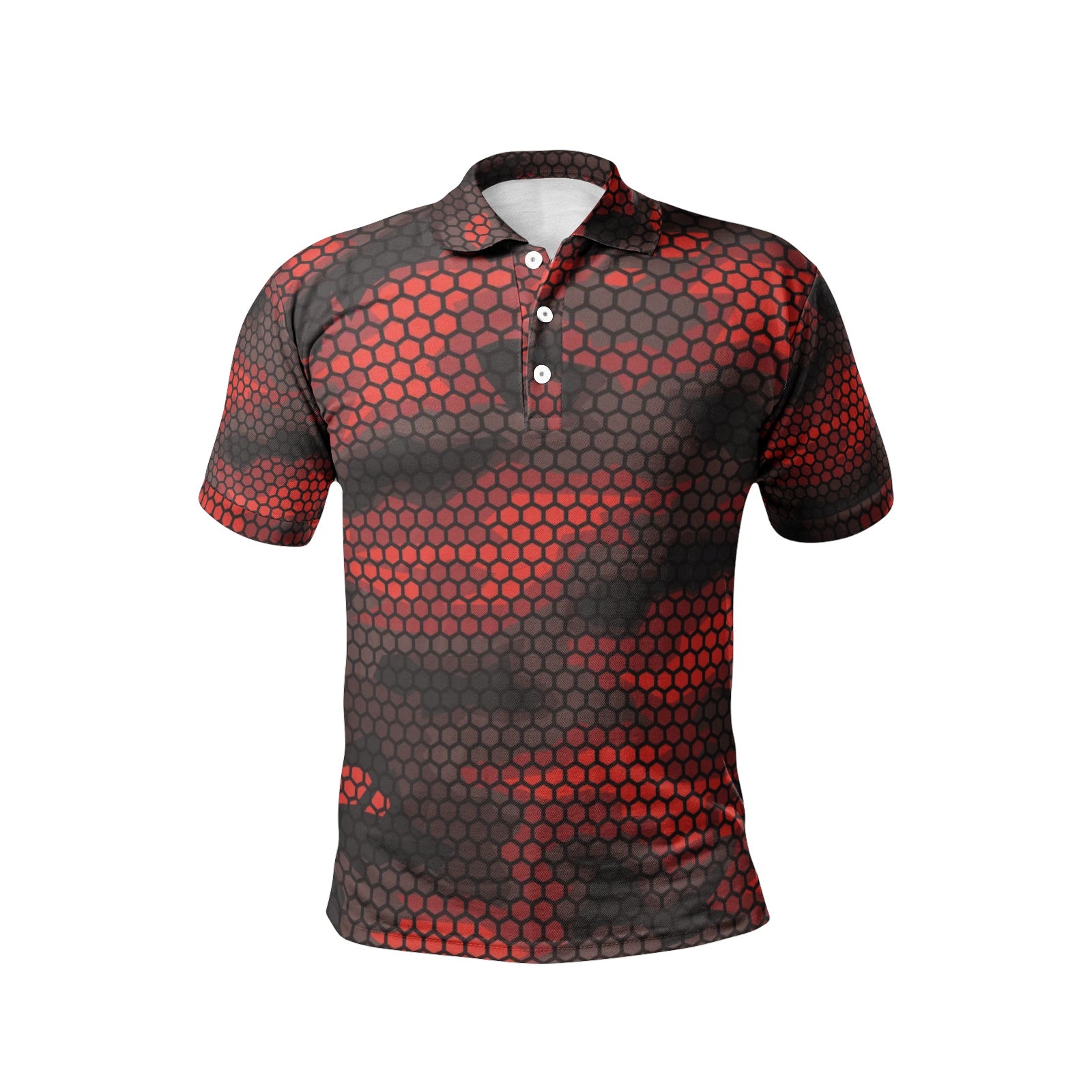 Red Camo Golf Shirt | Geometric Hive Camouflage Pattern