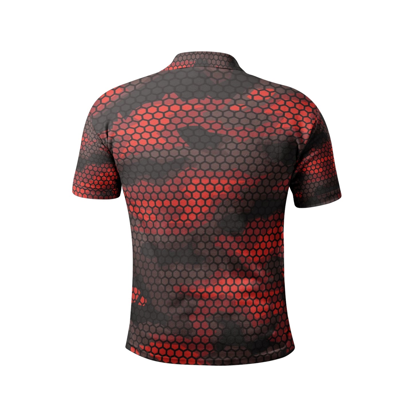 Red Camo Golf Shirt | Geometric Hive Camouflage Pattern