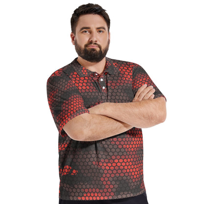 Red Camo Golf Shirt | Geometric Hive Camouflage Pattern