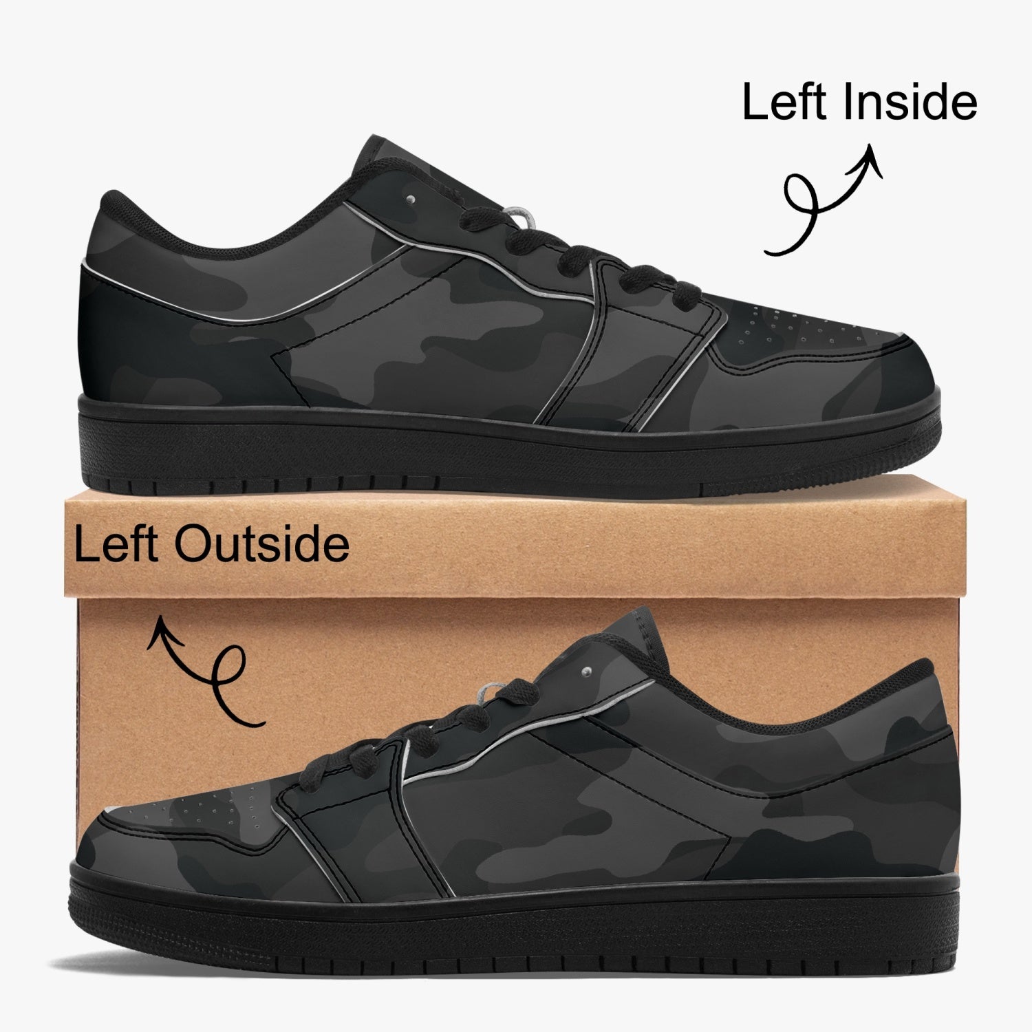 Camo Sneakers | Black Low-Top Leather Camouflage Shoes