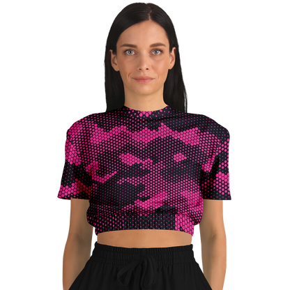 Camo Crop Top Sweatshirt | Pink Digital Dotted Hexagonal