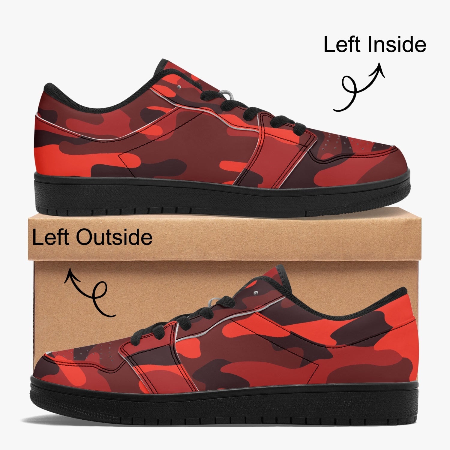 Camo Sneakers | Red Low-Top Leather Camouflage Shoes