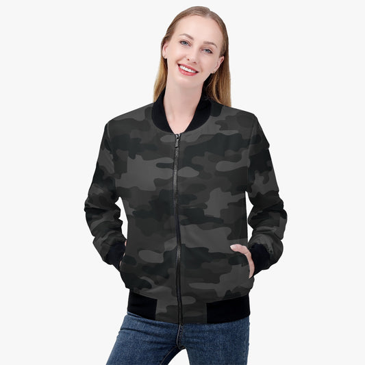 Women's Camo Bomber Jacket | Black Camouflage