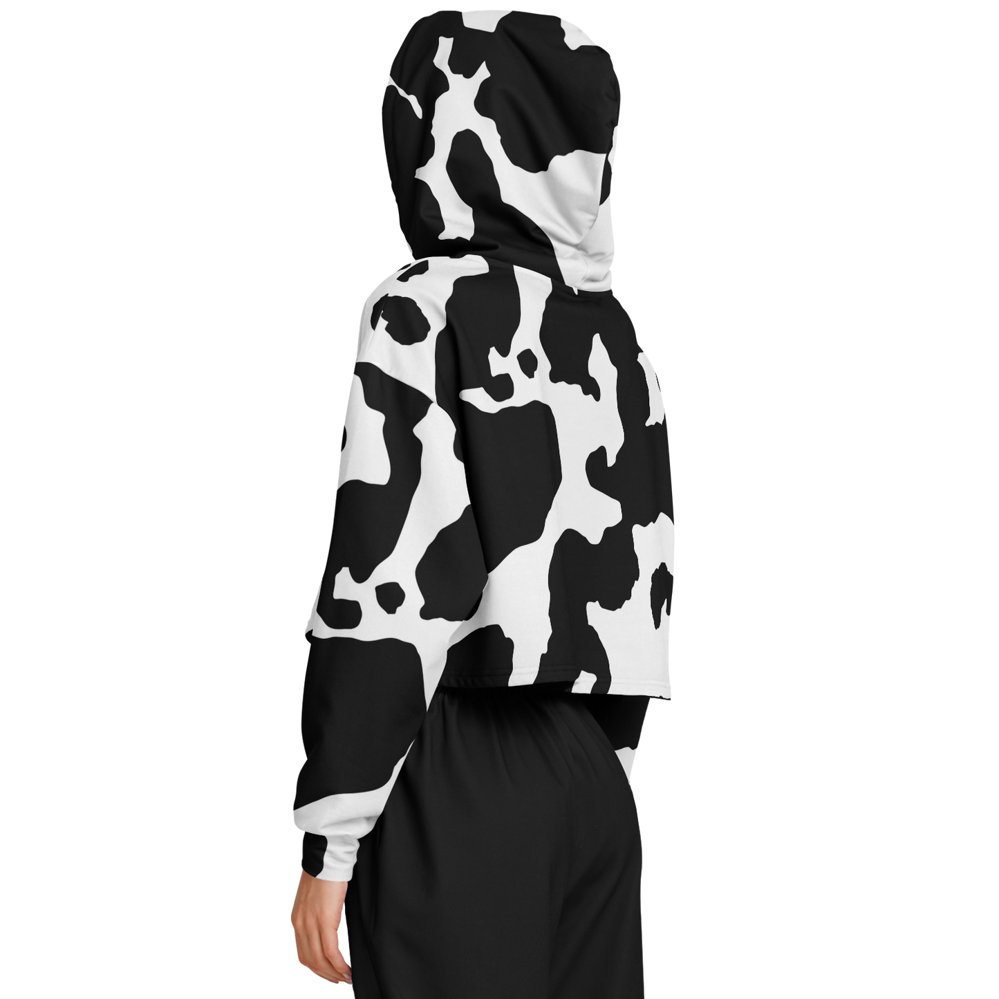 Cropped Hoodie For Women | Black & White Cow Camouflage