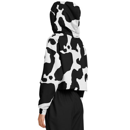 Cropped Hoodie For Women | Black & White Cow Camouflage