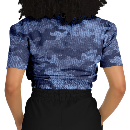 Camo Crop Top Sweatshirt | Blue Denim Camouflage