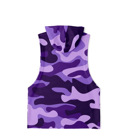 Sleeveless Hoodie | Purple, Blue & Mauve Camouflage