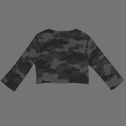 Camo Blazer | Cropped Open Front | Black Camouflage