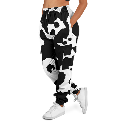 Camo Cargo Pants | Unisex | Black & White Cow Camouflage