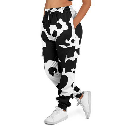 Camo Cargo Pants | Unisex | Black & White Cow Camouflage