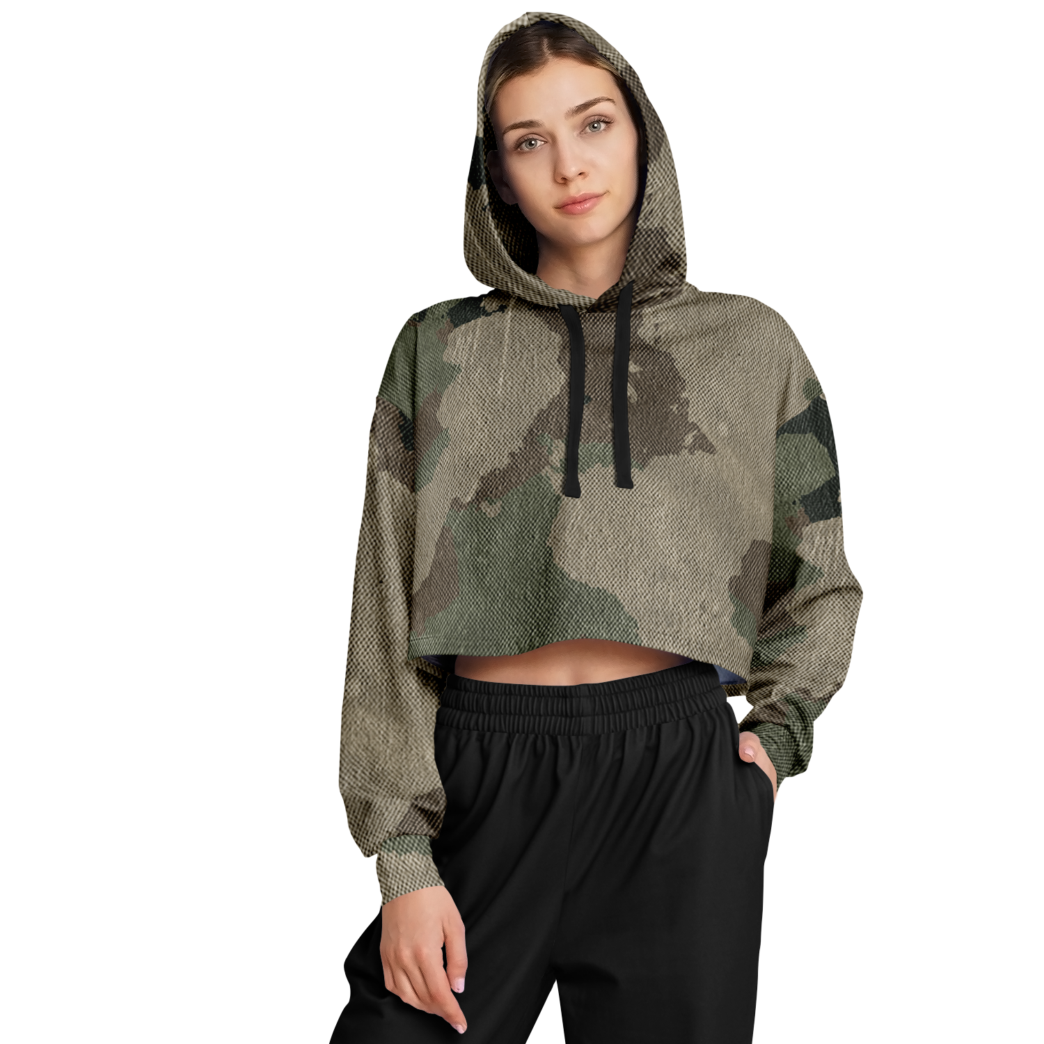 Cropped Hoodie For Women | Dirty Old Brown Camouflage