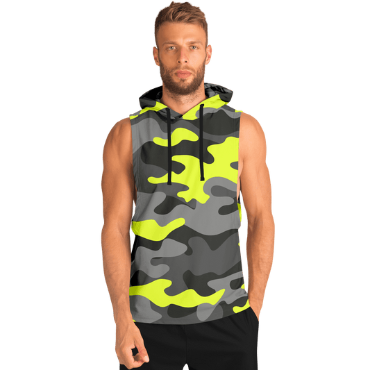 Sleeveless Hoodie | Black, Gray & Yellow Camouflage