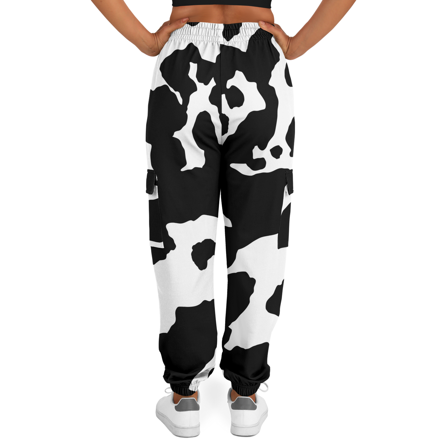 Camo Cargo Pants | Unisex | Black & White Cow Camouflage