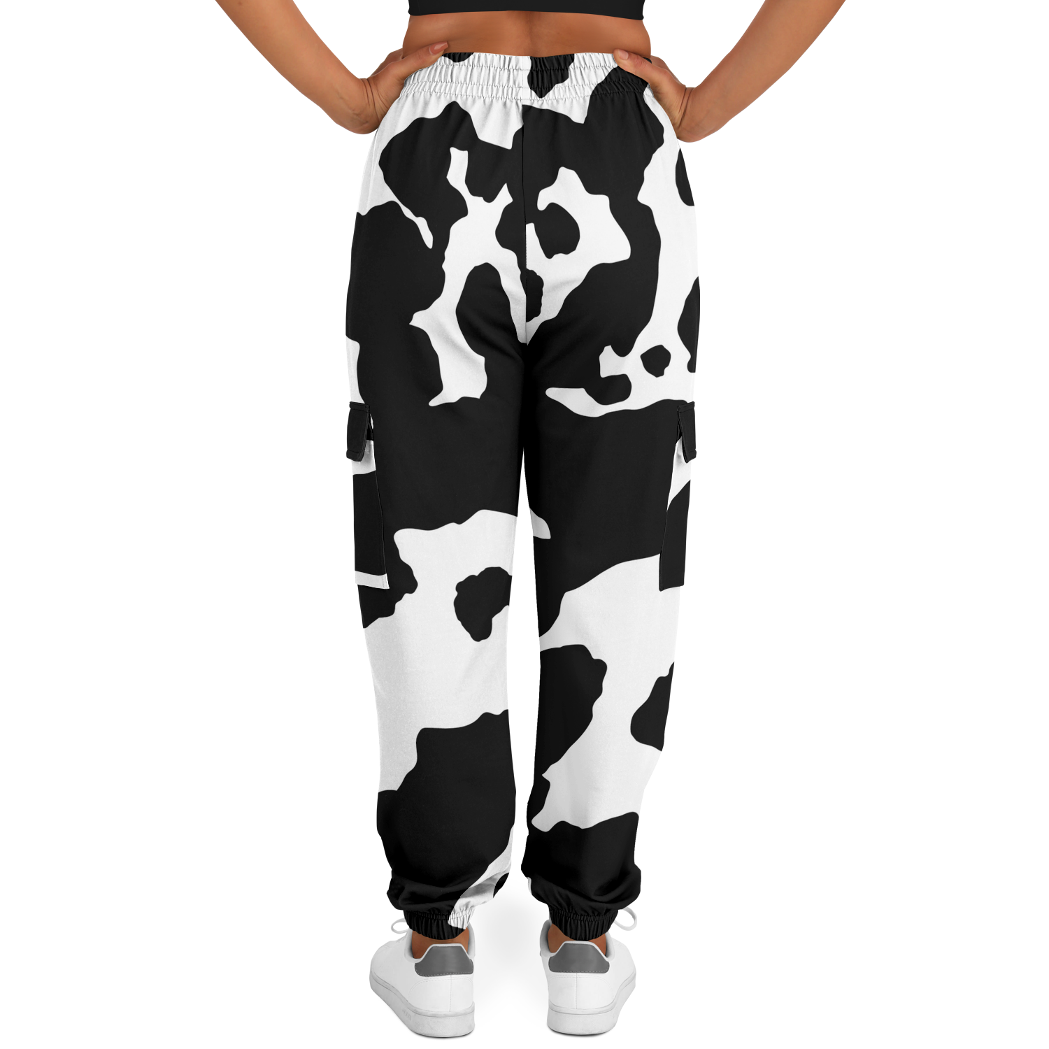 Camo Cargo Pants | Unisex | Black & White Cow Camouflage