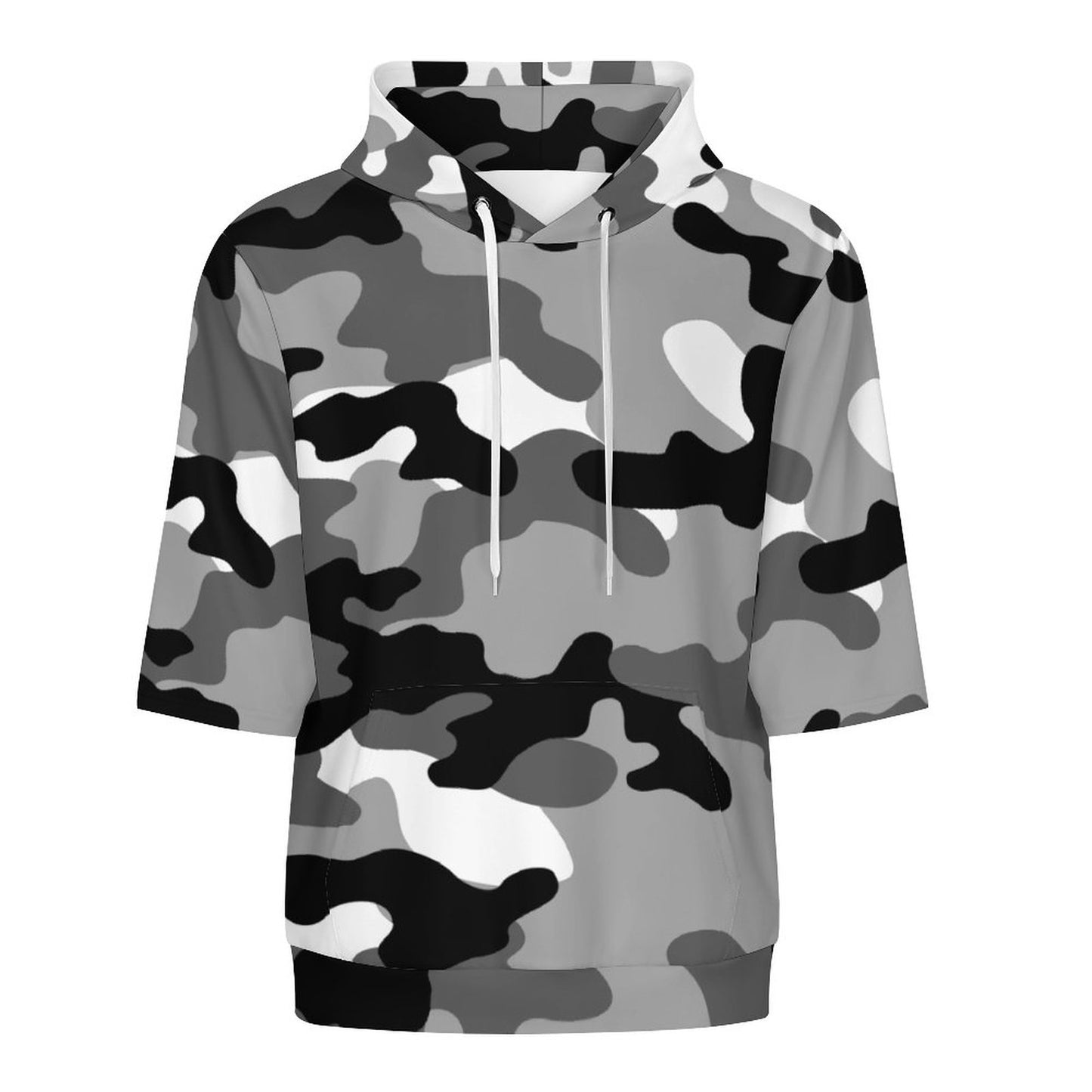 Short Sleeve Hoodie | Black, White & Gray Camouflage