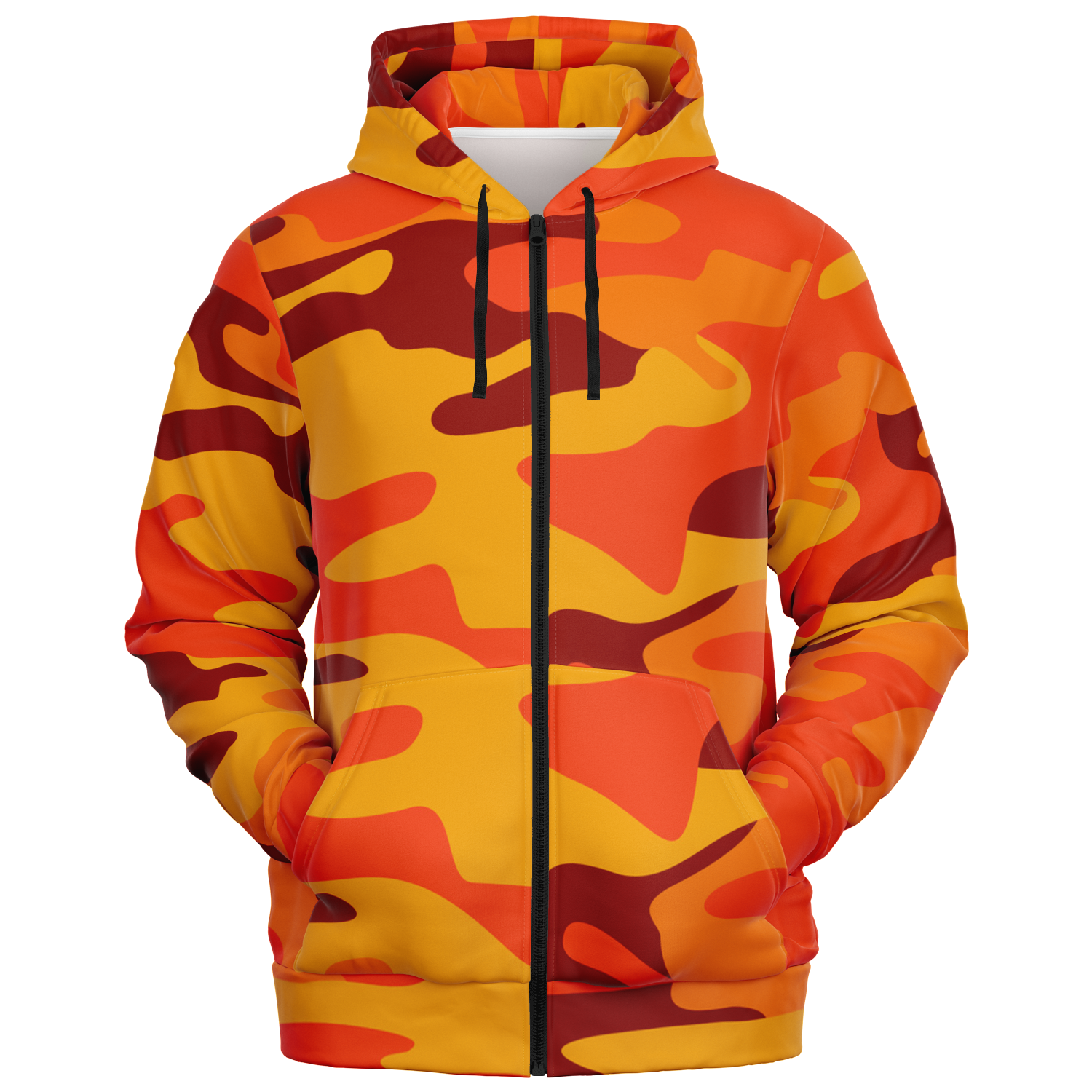 Zip-Up Hoodie | Orange & Red Camouflage