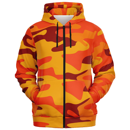 Zip-Up Hoodie | Orange & Red Camouflage