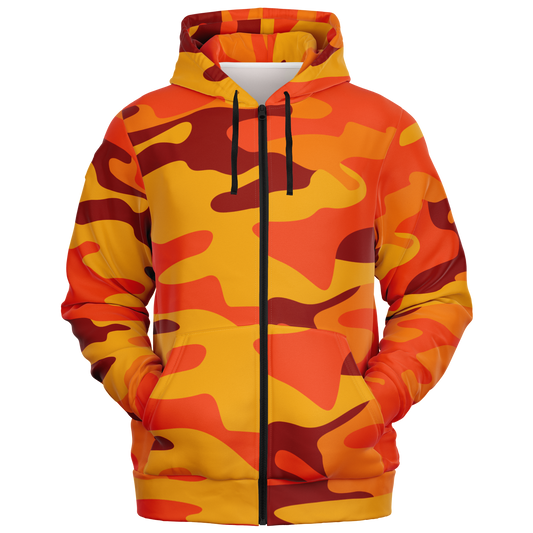 Zip-Up Hoodie | Orange & Red Camouflage