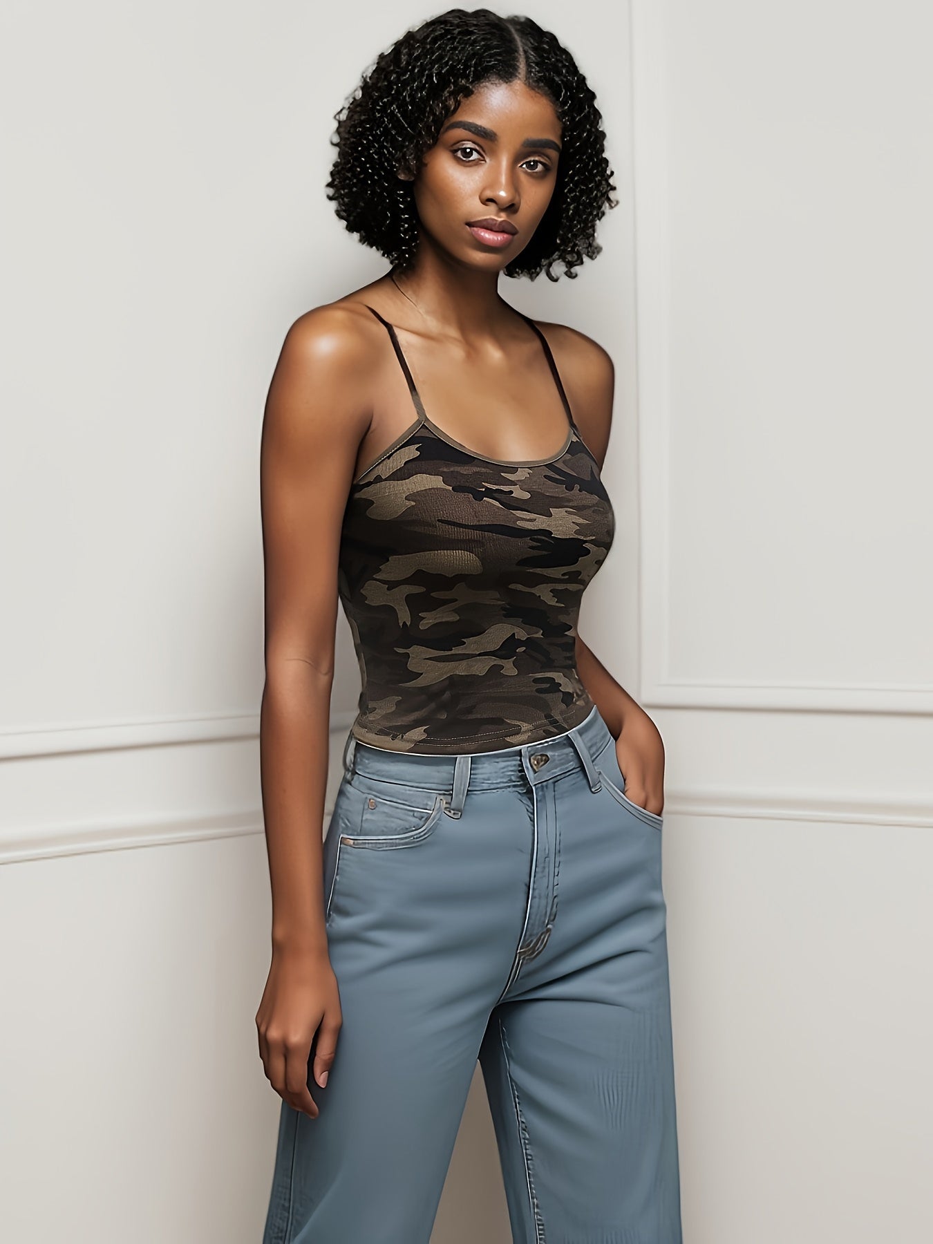 Camo Print Spaghetti Strap Top for Women