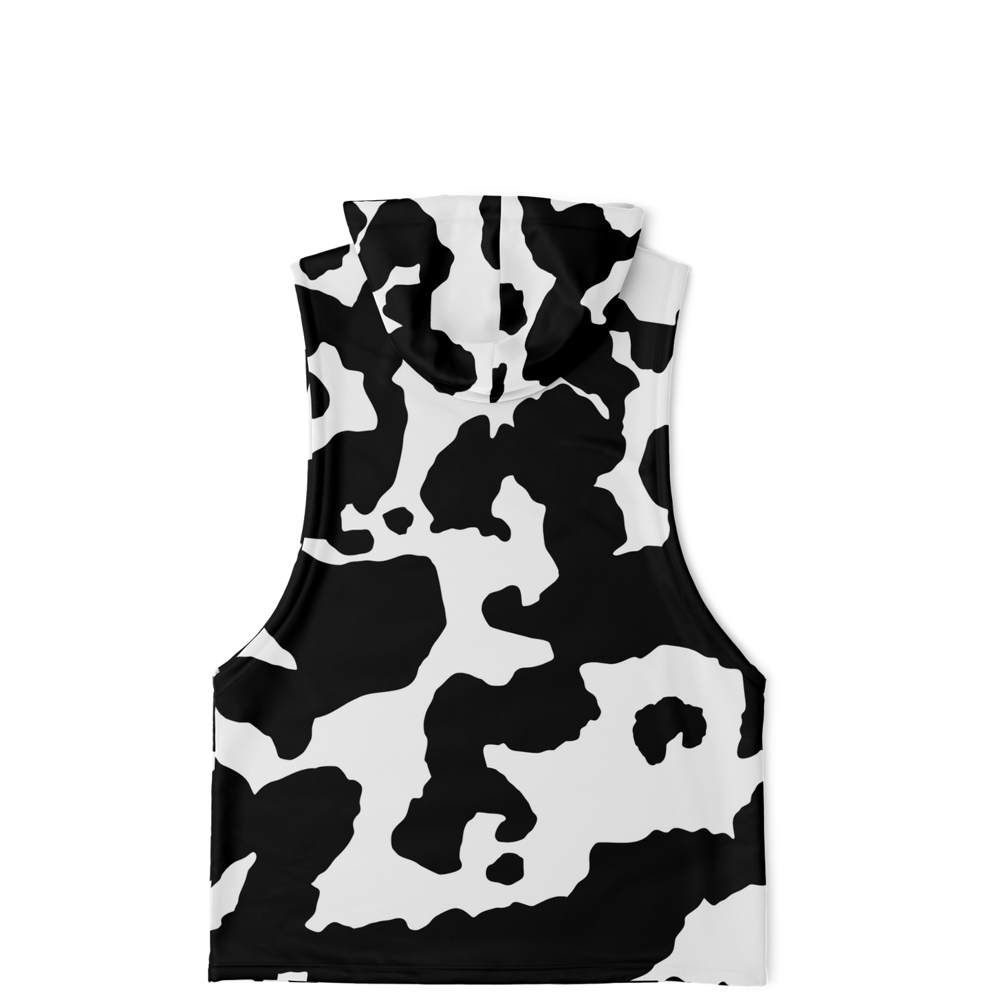 Sleeveless Hoodie | Black & White Cow Camouflage