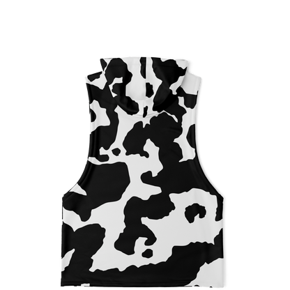 Sleeveless Hoodie | Black & White Cow Camouflage