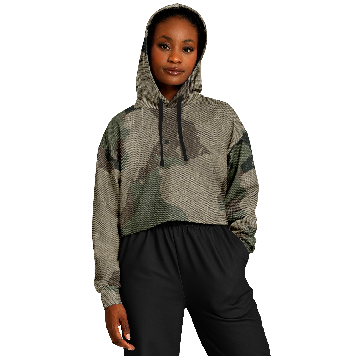 Cropped Hoodie For Women | Dirty Old Brown Camouflage