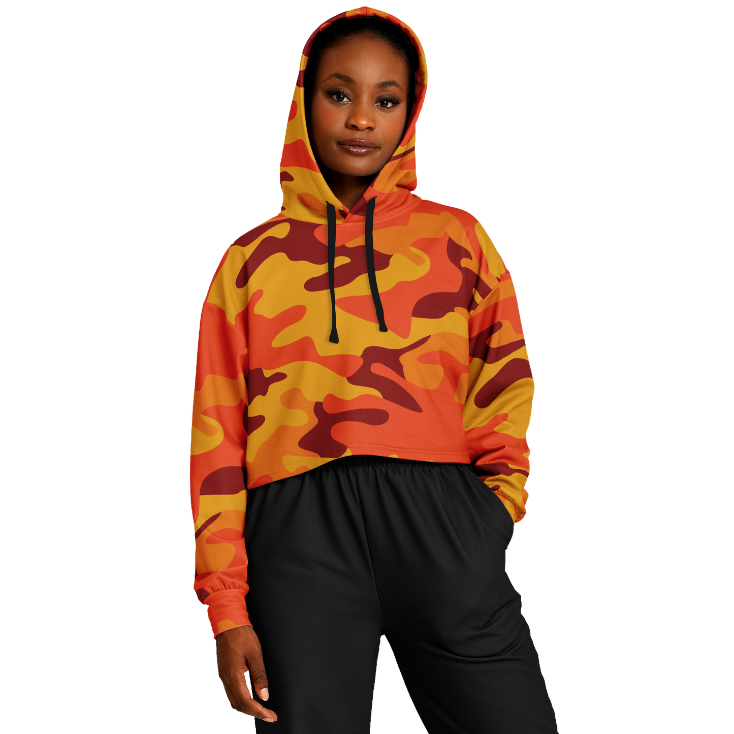 Cropped Hoodie For Women | Orange & Red Camo