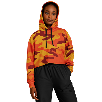 Cropped Hoodie For Women | Orange & Red Camo