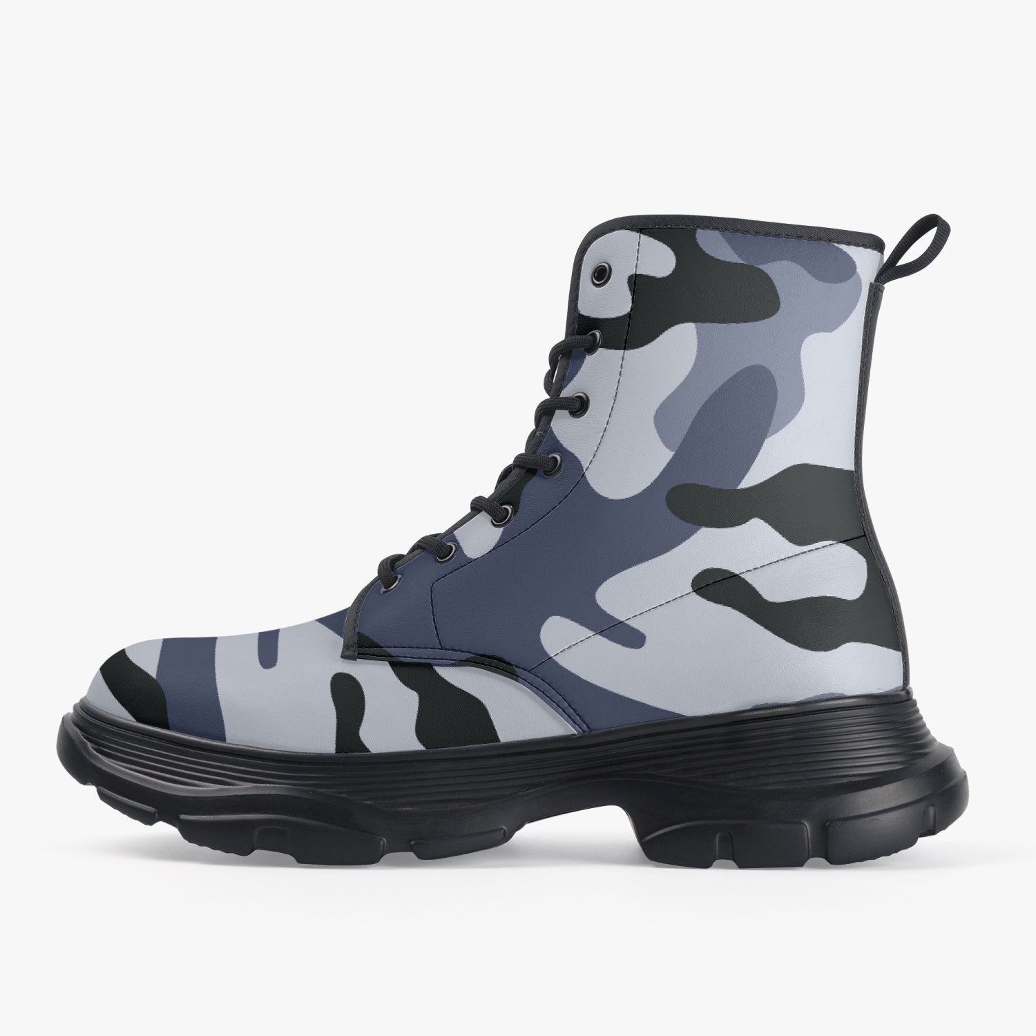 Chunky Boots | Leather in Light Blue Camouflage