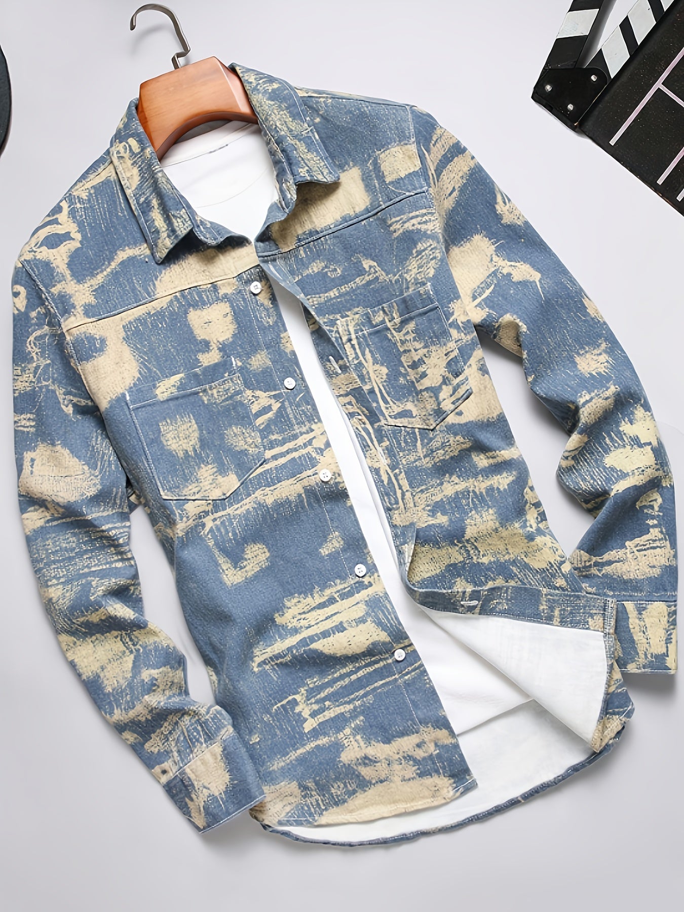 Men's Camo Denim Shirt | Casual Long Sleeve, Cotton Blend