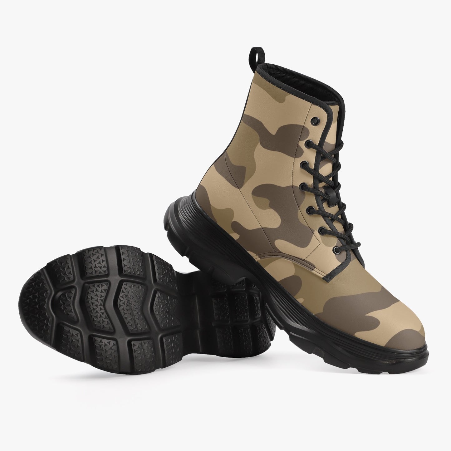 Chunky Boots | Leather in Khaki Camouflage