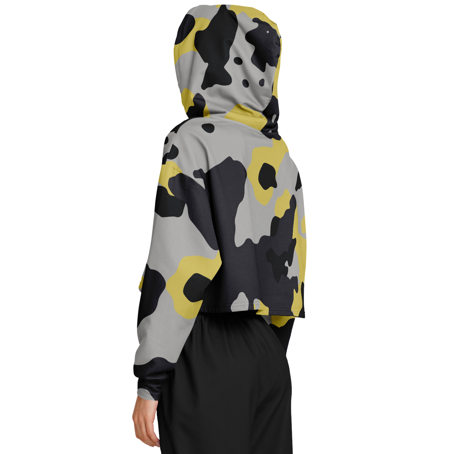 Cropped Hoodie For Women | Yellow, Black & Silver Camouflage