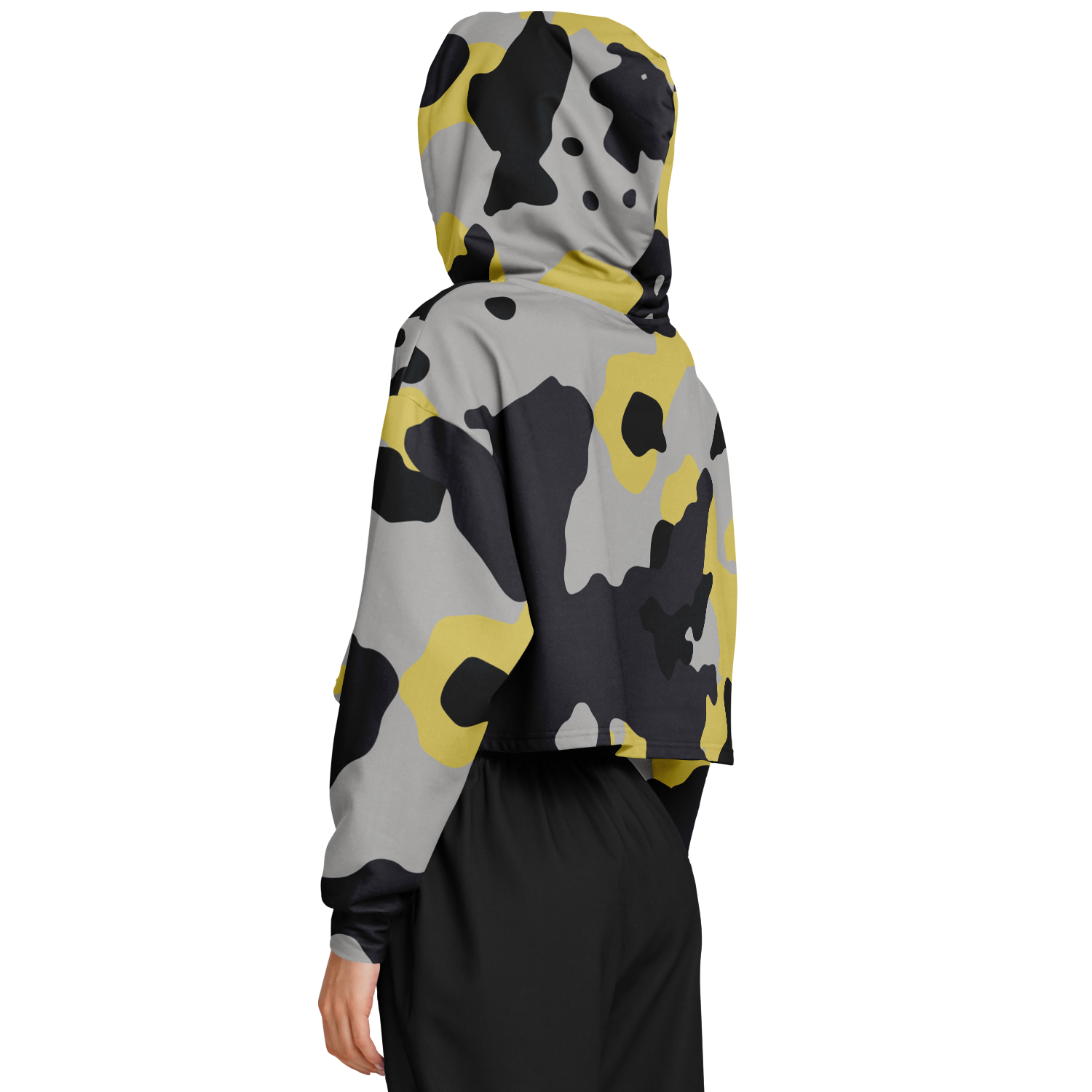 Cropped Hoodie For Women | Yellow, Black & Silver Camouflage